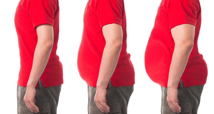 three profile images of the middle section of a weight loss patient showing the patients body slimming over time